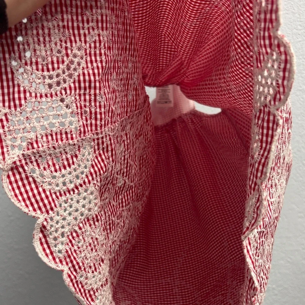 Bonnie Jean Girl’s 6yo Red Gingham Dress with Floral Embroidery, EUC
